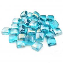 Stanbroil 10-Pound 1-Inch Fire Glass Cubes for Fireplace Fire Pit, Caribbean Blue Reflective