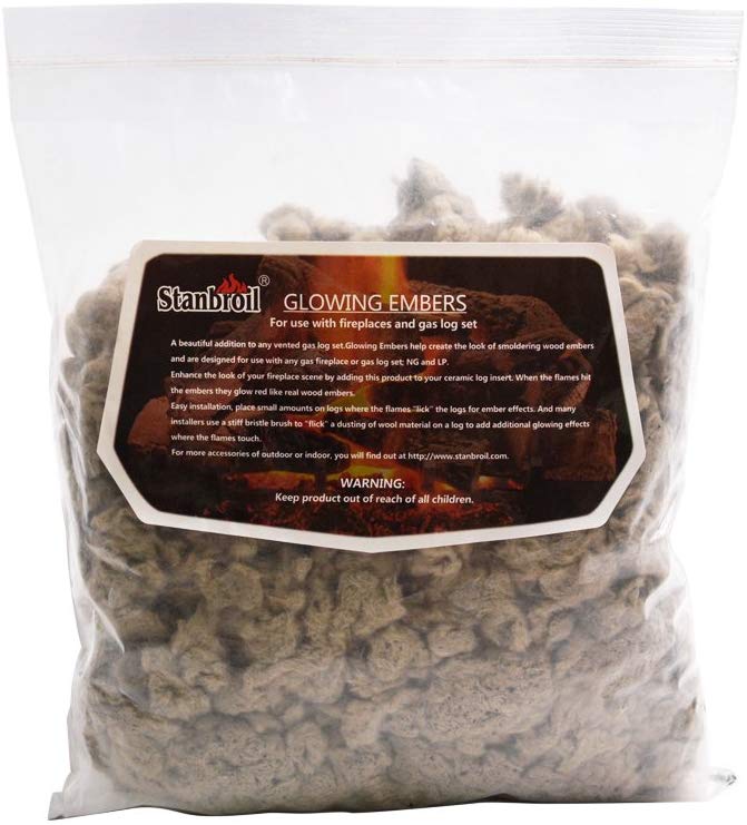 Stanbroil Rock Wool Glowing Embers for Vent Free or Vented Gas Log Sets,  Inserts and Fireplaces - 6 Oz. Bag