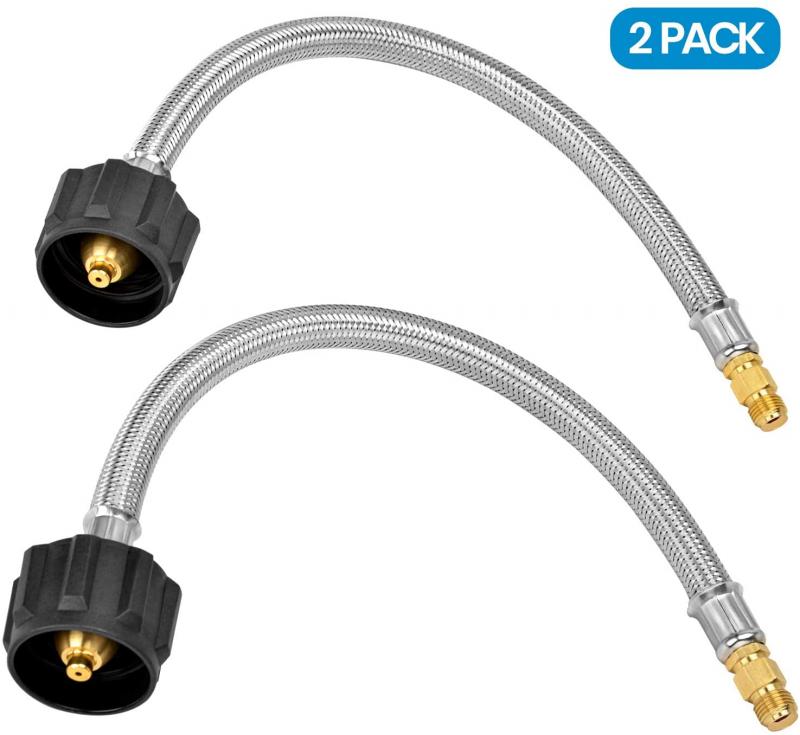 GASPRO Upgraded 12inch 1/4 Inverted RV Propane Pigtail Hose with Gauge 2-Pack Stainless Braided