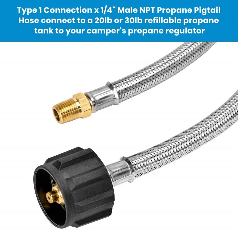 Details about   GASLAND Propane Pigtail Hose 12 Inch Upgraded Braided 1/4" NPT RV With Gauge, 