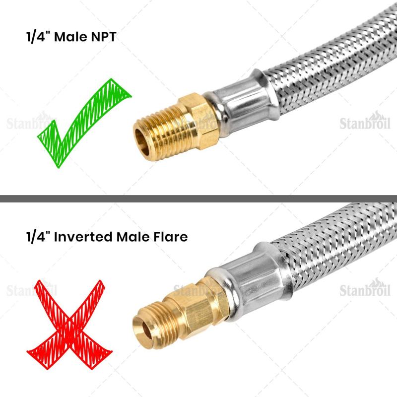 12-inch 1/4inch NPT RV Propane Hose With Gauge Stainless Steel Braided Pigtail 