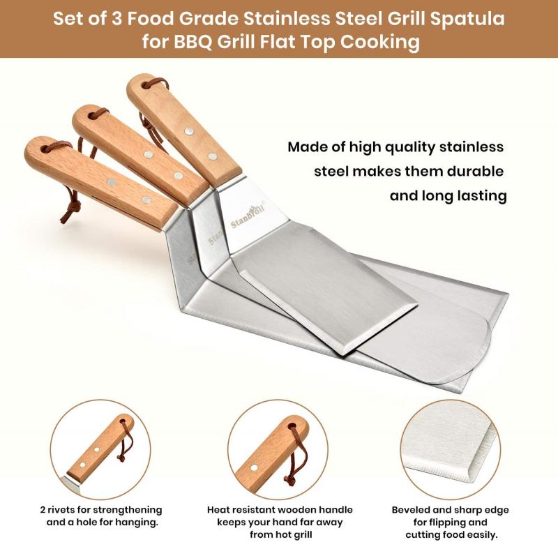 Stanbroil Set of 3 Stainless Steel Spatula Tools for Griddle BBQ Grill ...