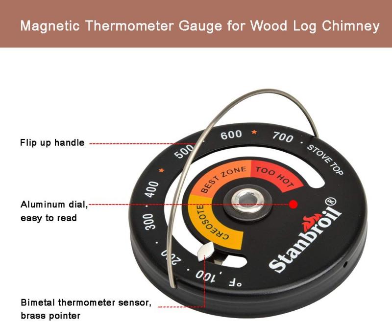 Fireplace Accessories for Stove Top Gas Stoves Pellet Stove Skyflame Magnetic Top Thermometer Wood Stove Temperature Meter with Large Dial 